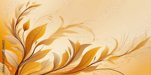 Elegant golden leaves flowing softly in a warm abstract botanical background