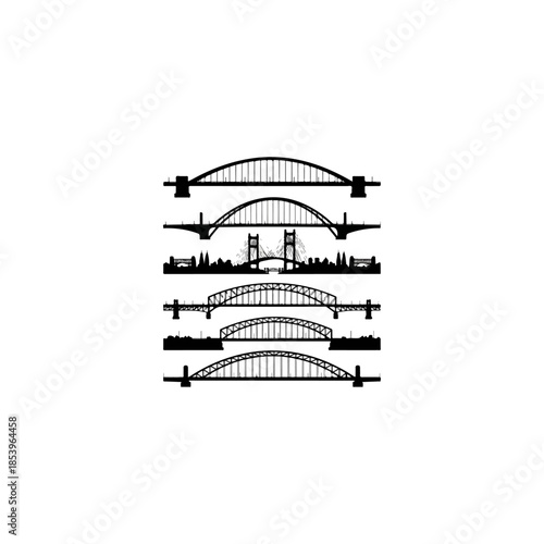 Series of Arch Bridges Silhouette Illustration.