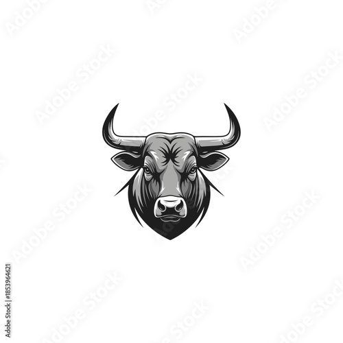 Bull head illustration in monochrome vector art.