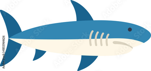 Cartoon shark swimming peacefully in the deep blue ocean, a captivating underwater scene