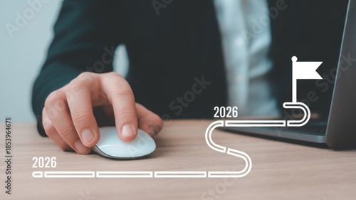 Roadmap graphic with a destination flag and the year "2026" illustrates the path to success.