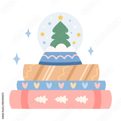 Winter books and snow globe illustration, Christmas bookish aesthetic, Book lover gift, Cozy reading sticker, Bookstore Holiday Graphic.