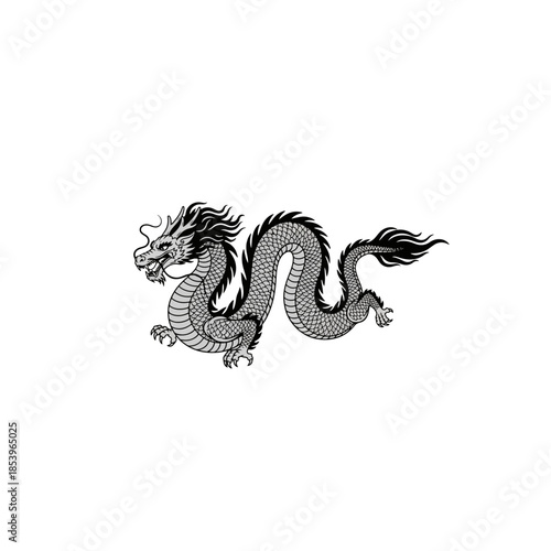 Hand drawn dragon illustration mythical creature artwork.