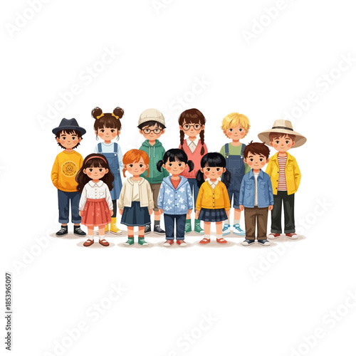 Group of diverse children standing together.
