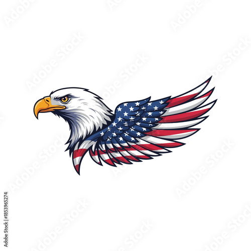Patriotic Eagle Head Emblem with Flag Pattern.
