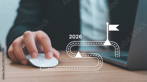 Roadmap graphic with a destination flag and the year "2026" illustrates the path to success.