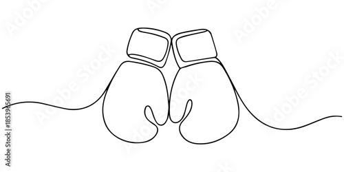 Continuous one line drawing of boxing gloves, Boxing gloves continuous line drawing, Boxing glove in one continuous single line art drawing style isolated on white background, Boxing gloves line.one