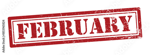 Red February Grunge Rubber Stamp Illustration with Distressed Texture Isolated on transparent Background for Seasonal Promotion, Calendar Design, Marketing Campaigns, Posters, Banners