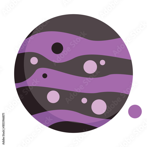Gas giant planet with purple stripes and craters orbiting in the cosmos