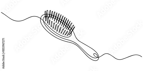 Hair Brush with Bristles continuous one line drawing, Hair combs one line continuous drawing. Comb icon symbol. Barber shop and hairdresser tools for haircut. Minimalist sign logo for beauty salon.