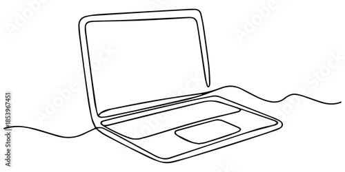 One line drawing of laptop gadget, Single line drawing of laptop gadget isolated on white background. Vector illustration, Minimalist laptop continuous one line drawing illustration, Self drawing pro.