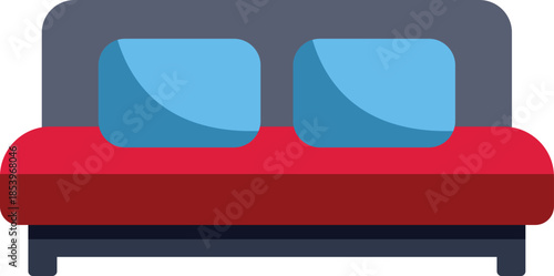 Cozy double bed featuring two pillows and red sheets, perfect for a restful night's sleep in a comfortable and inviting bedroom