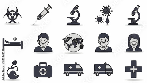 Medical and Science Icons Representing Health and Disease.