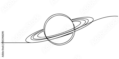 Continuous one line drawing Saturn Planet. Vector illustration, Continuous one line drawing planet Saturn. space concept. Single line draw design vector graphic illustration, Minimalist continuous