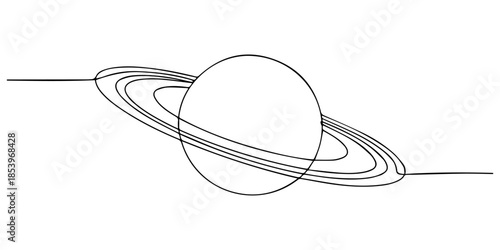 Continuous one line drawing Saturn Planet. Vector illustration, Continuous one line drawing planet Saturn. space concept. Single line draw design vector graphic illustration, Minimalist continuous