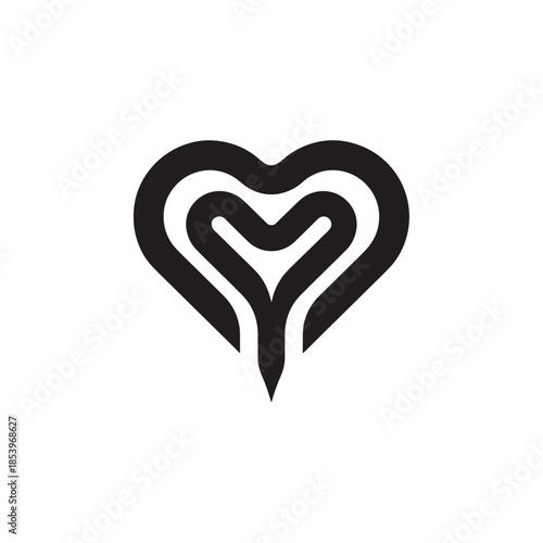 Minimalist heart labyrinth logo design in black and white  