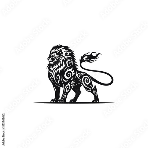 Stylized Lion Illustration in Dynamic Black Ink.