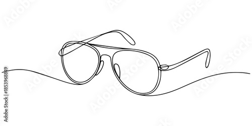 Glasses symbol, continuous line drawing vector. One continuous line eyeglasses icon vector, Continuous one line drawing of eyeglasses or sunglasses. Eyeglasses and sunglasses symbol in simple linear