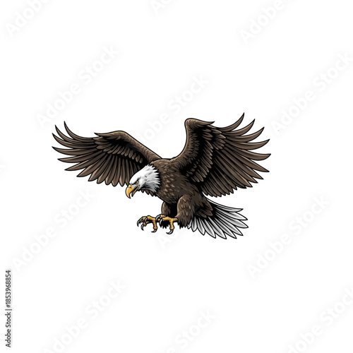 Majestic Bald Eagle in Flight with Spread Wings.