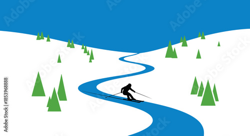 Ski Trail Through Snowy Forest