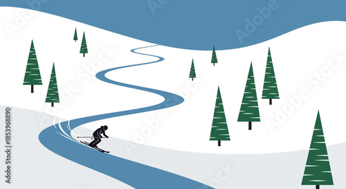 Snowboard Path in Winter Landscape