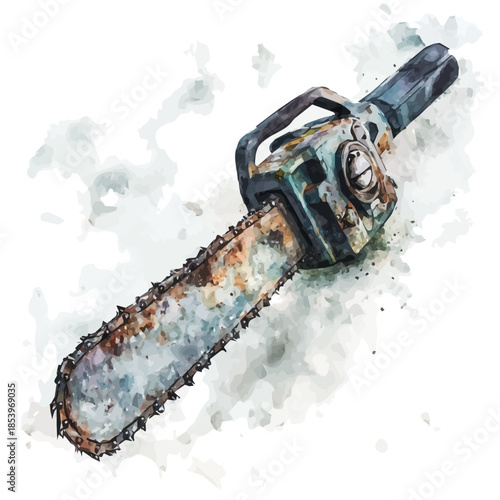 A vectorized, Hand-painted style, vector set available in EPS An Elegant watercolor painting design collection_Watercolor_style_painting_of_a_metal_chainsaw