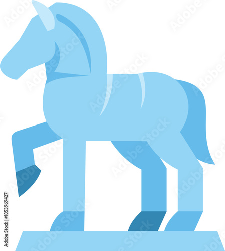 Light blue trojan horse standing on a pedestal, representing the cunning strategy used during the trojan war