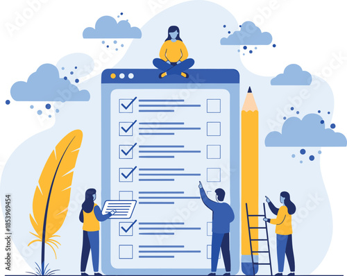 Task Management and Checklist Flat Illustration Featuring Team Planning, Productivity, To Do List, Project Organization and Workflow Efficiency Concept
