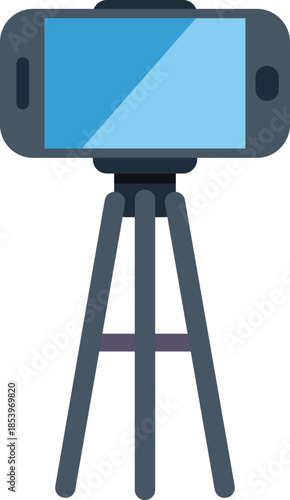Modern smartphone securely mounted on a tripod, ensuring stable recording or live streaming