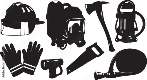 Firefighter silhouette spraying water from hose fireman