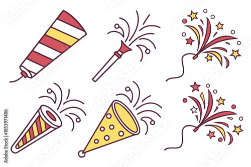 Vibrant party fireworks and horns for celebration