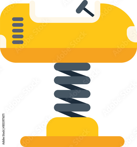 Yellow kiddie ride rocking on spring provides fun playground entertainment for children