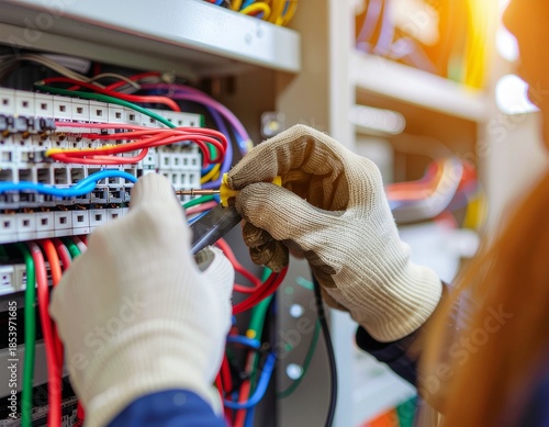 electrical sedang menyambungkan kabel listrik