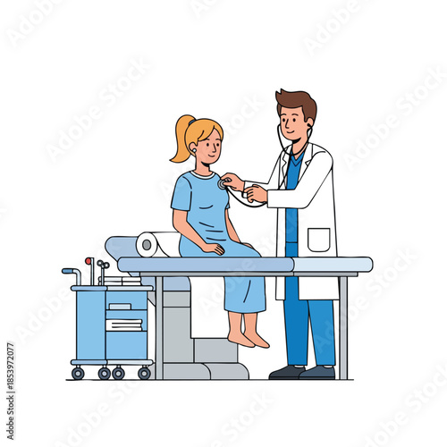 Doctor with stethoscope examines patient sitting on exam table