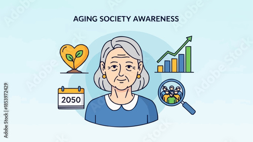 Elderly Woman Represents Aging Society Awareness and Demographic Shifts.