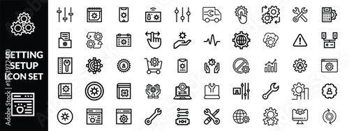 Setting & Setup icon set. Containing Configuration, option, settings, control , and more. editable stroke. vector illustration, Setting  Big icon set design .
