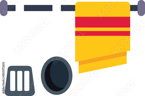 Cleanliness is key with this vibrant yellow towel, soap, and soap dish, ready for daily use in any bathroom