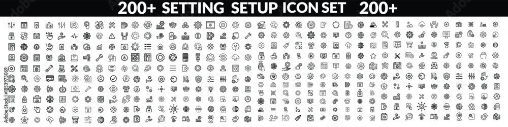 Fototapeta Setting & Setup icon set. Containing Configuration, option, settings, control , and more. editable stroke. vector illustration, Setting  Big icon set design .