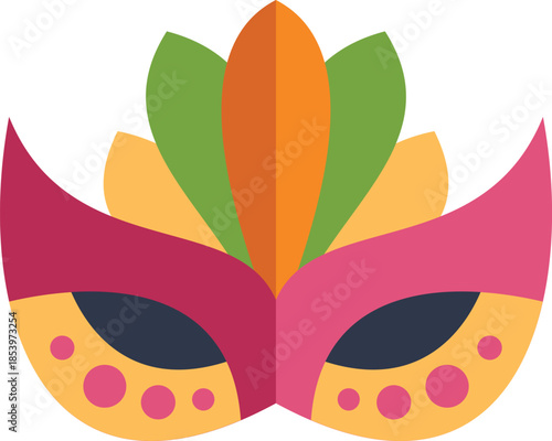 Vibrant carnival mask with colorful feathers, celebrating festive traditions and joyful masquerades