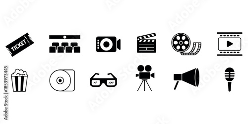 Entertainment icons set for cinema and theater