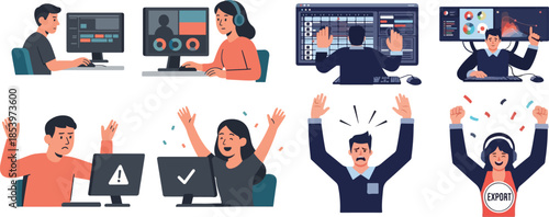 Video Editor Workflow and Emotions Character Pack illustration