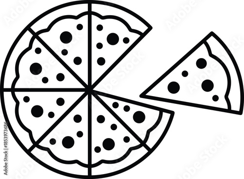 Modern minimalist pizza line art vector icon with slice for restaurant branding pizzeria menu fast food delivery and culinary graphic design.