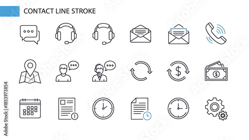 Collection of Contact and Communication Icons for Business and Customer Service Applications