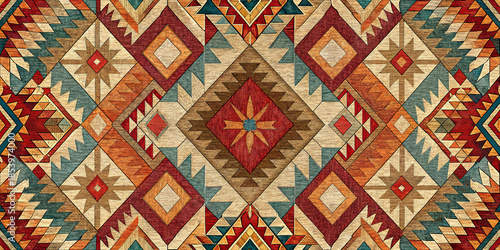Southwestern tribal geometric pattern with warm earthy colors