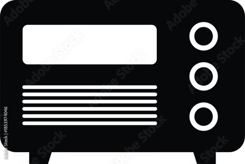 Modern minimalist vintage radio silhouette vector icon for home entertainment broadcasting history podcasting retro lifestyle and analog audio equipment graphic elements.