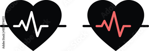 Modern minimalist heart with heartbeat monitor line art vector icon for cardiology healthcare wellness medical diagnostics and hospital emergency services design.