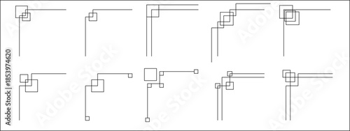 Chinese Decorative Corner Fames set. Vintage angle border ornament collection for card, invitation, poster, cover. Vector design elements isolated on white background