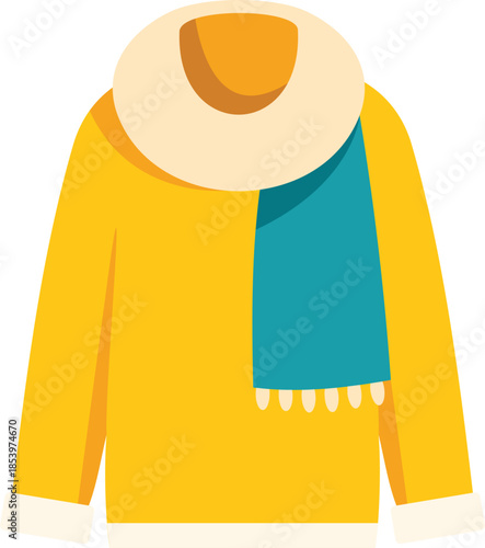 Cozy yellow sweater paired with a teal scarf and beige snood, perfect for staying warm during the cold winter months