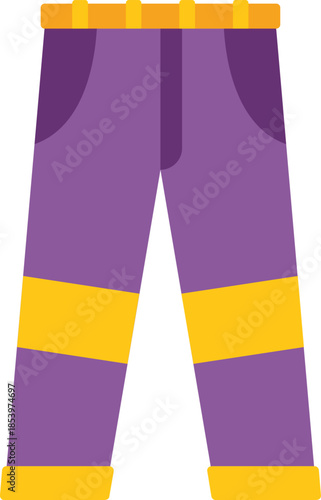 Work pants providing safety and style with purple fabric, yellow stripes, and a belt