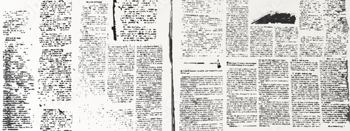 Old newspaper collage background with illegible text and vintage newsprint texture. Grunge paper pattern with retro magazine clippings, abstract typography and aged print design for creative media.